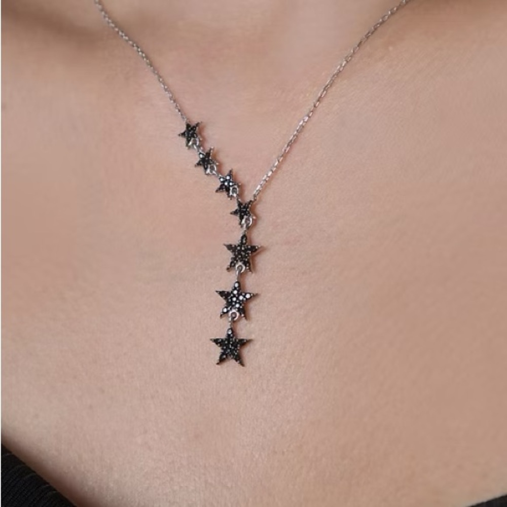 Silver Elegant Black Shooting Star Drop Necklace